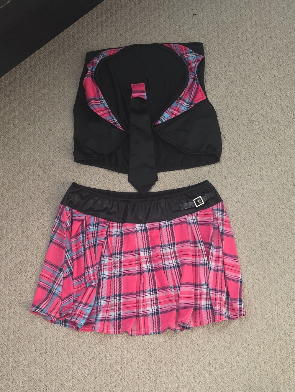 Punk School Girl Pink Plaid Skirt and Top Halloween Costume